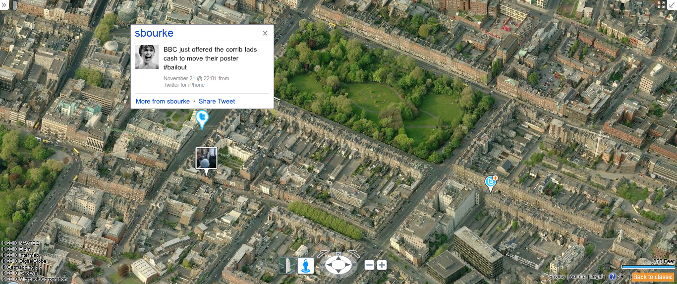 Bing Maps showing Twitter overlay