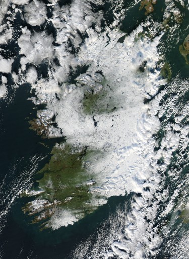 NASA image of Ireland covered in snow