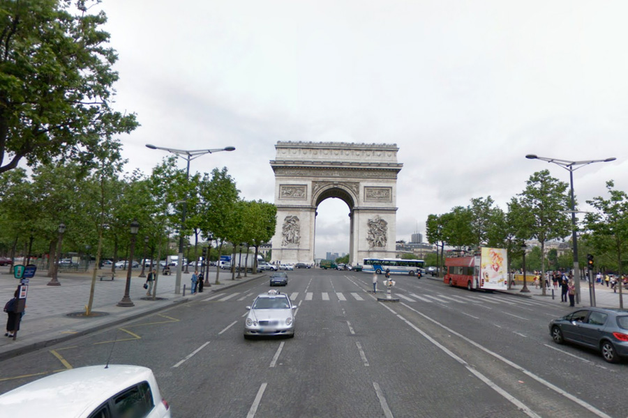 The Arc de Triomphe, Paris, as seen in Google Street View