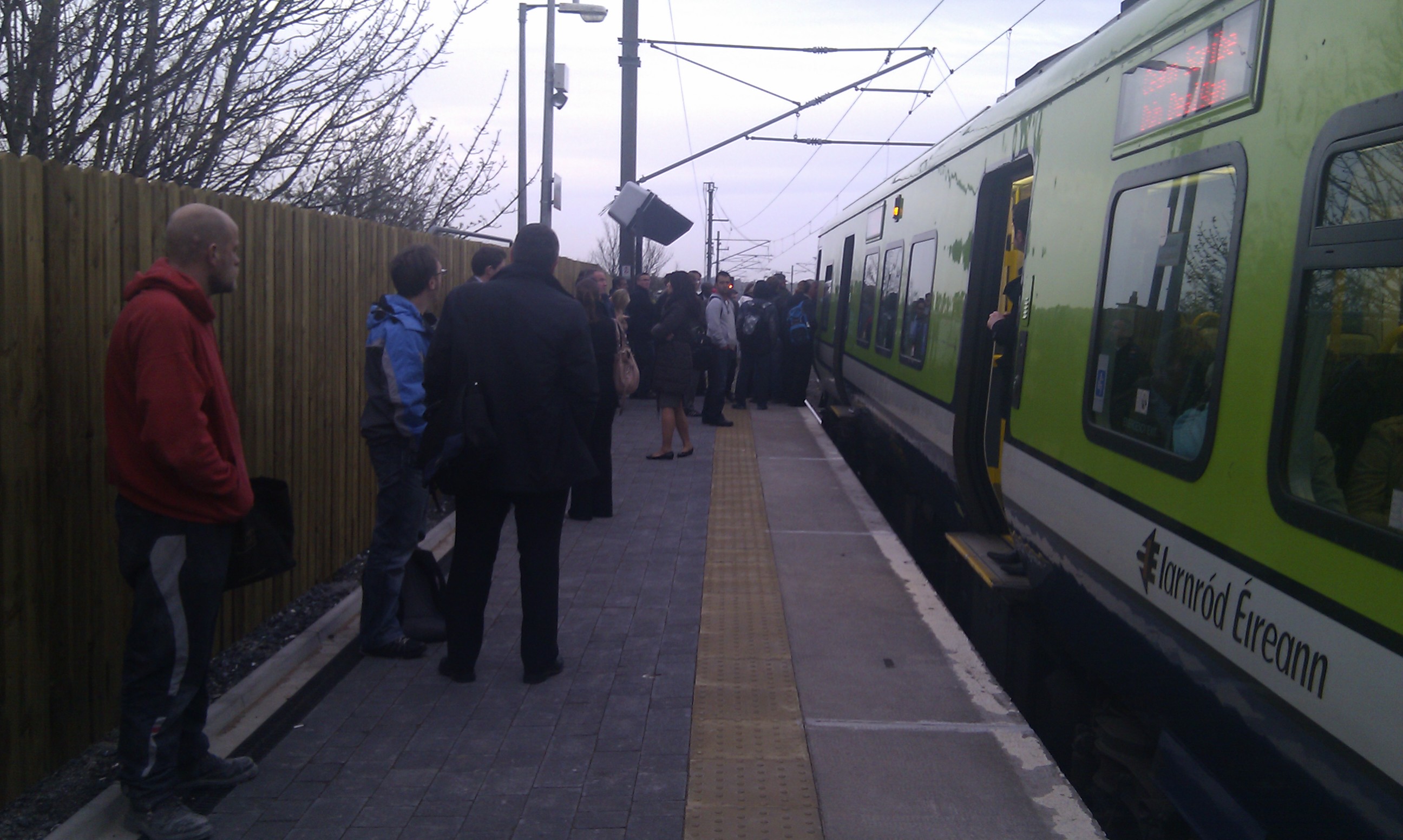 Stranded Irish Rail passengers ask a driver questions