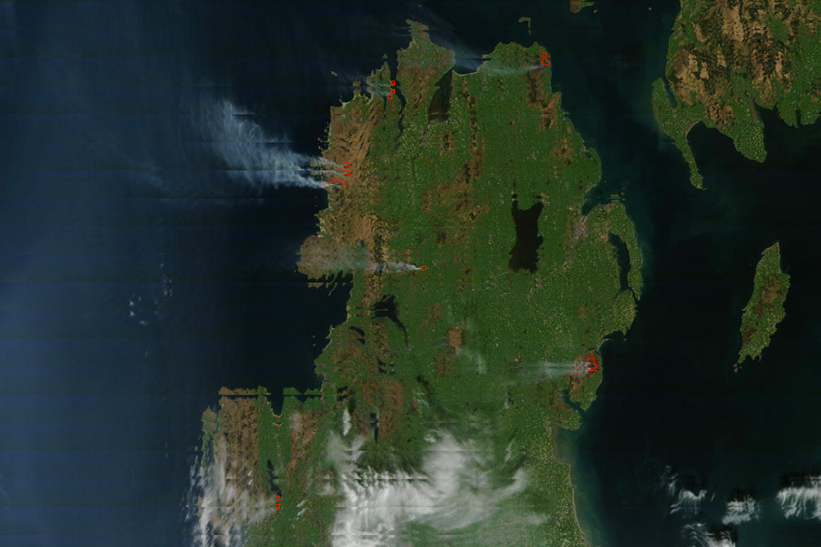 Gorse fires across Ireland. Credit: NASA/GSFC, MODIS Rapid Response