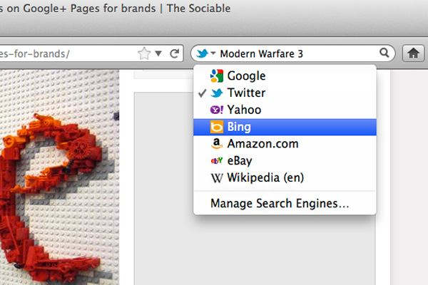 Select Twitter from Firefox's search options menu