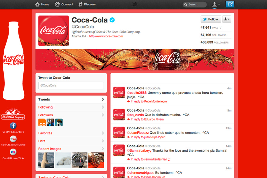 Coca-Cola's current brand page on Twitter