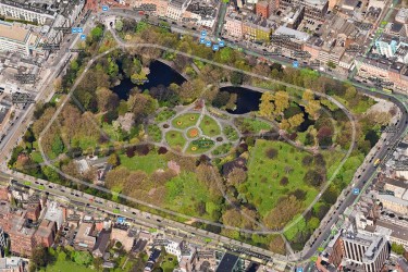 St. Stephen's Green in Dublin, Ireland - 45 degree aerial image