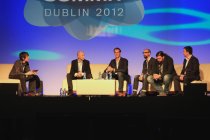 TNW's Martin Bryant moderates a discussion on mobile payments with Petter Made, co-founder of SumUp, Jacob deGeer, founder and CEO of iZettle, Ben Milne, founder and CEO of Dwolla, John Lunn, Director and Developer at PayPal, and Colm Lyon, founder and CEO of Realex Payments.