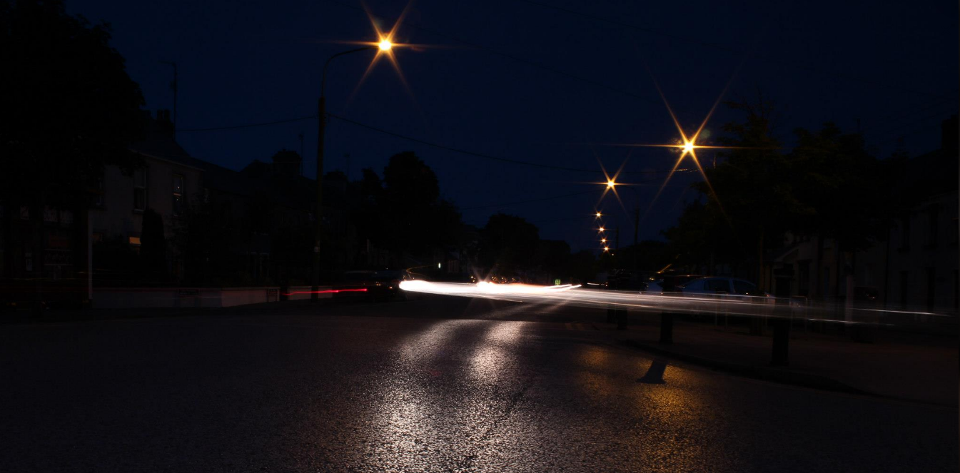 Speeding car at night