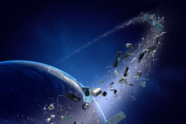 Space junk orbiting around earth - Conceptual of pollution around our planet (Texture map for 3d furnished by NASA - http://visibleearth.nasa.gov/)